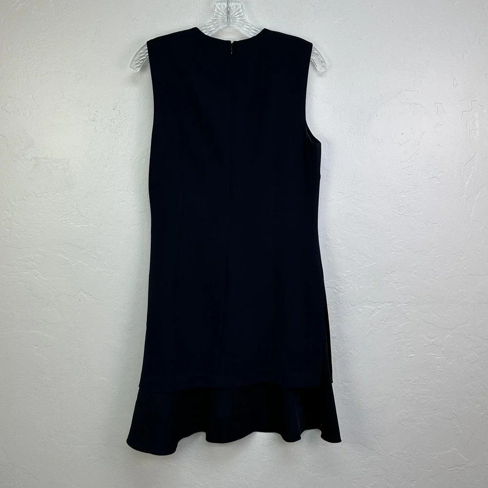 Theory Dress Womens 10 Navy Malkan Admiral Crepe Sleeveless‎ Ruffle Hem F1109610